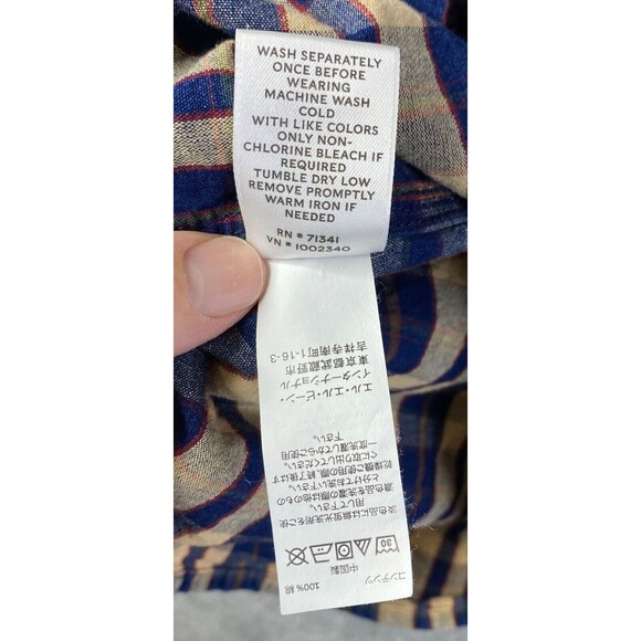 L.L. Bean Signature Men’s Button UP Medium Long Sleeve Shirt Plaid Black/Yellow - Picture 10 of 12